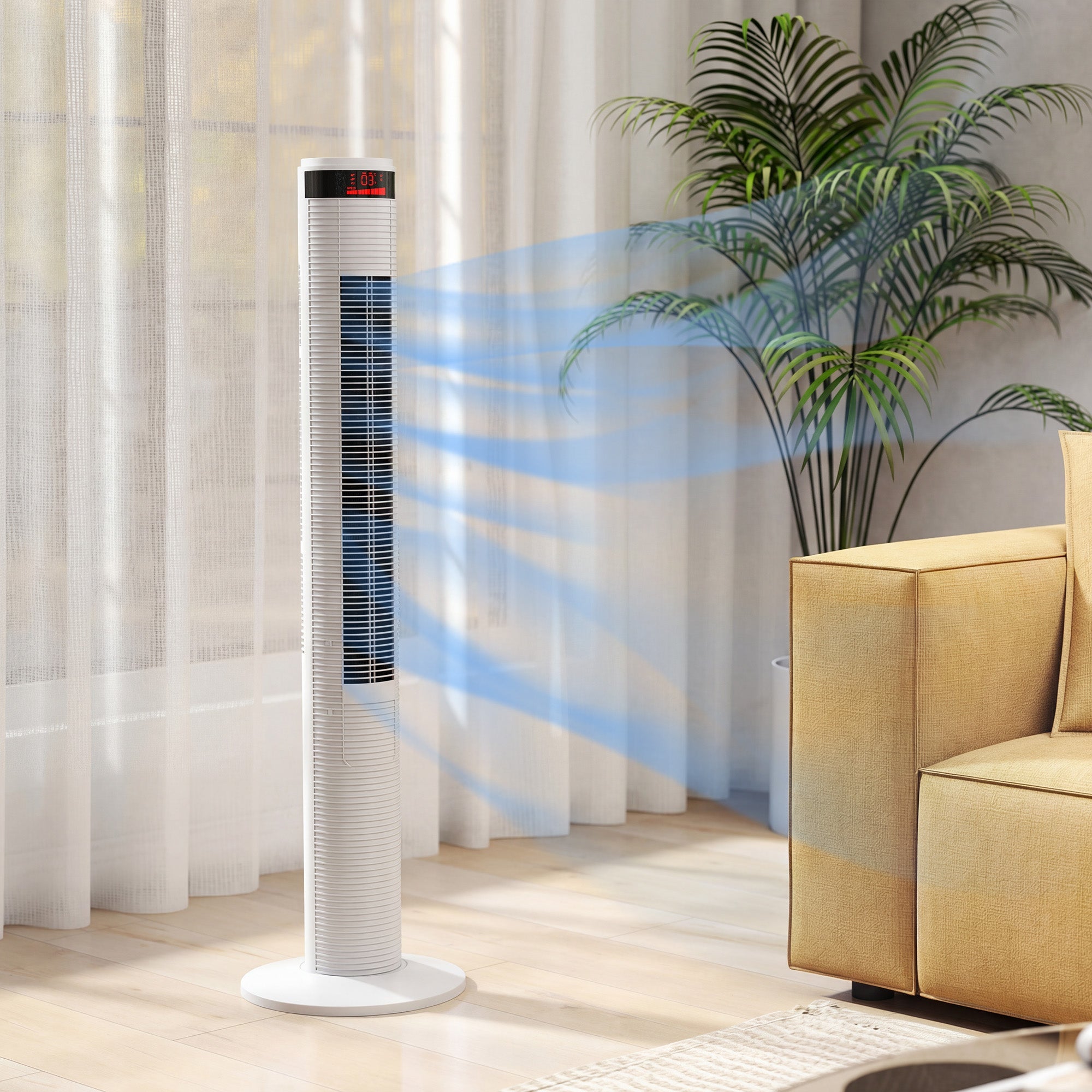 HOMCOM Oscillating Tower Fan Remote Control 3 Speed Modes Cooling Machine White