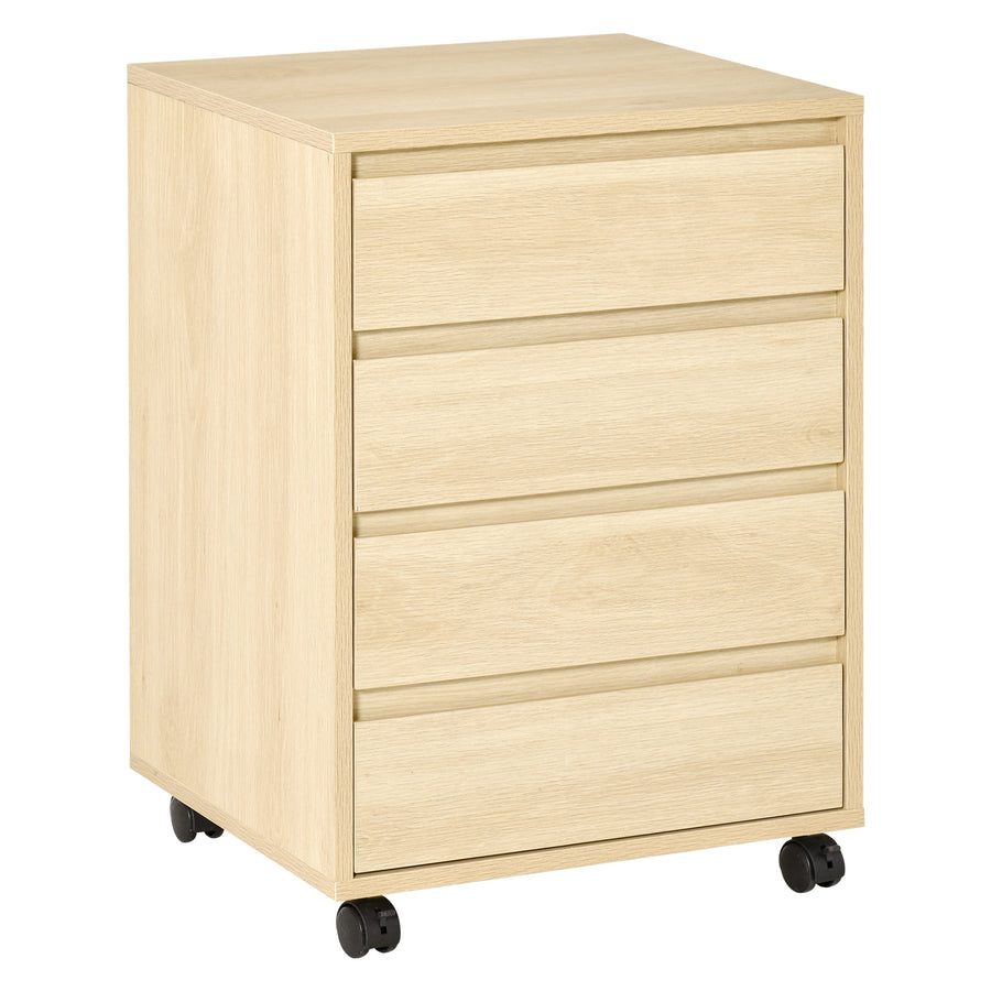 HOMCOM Four-Drawer Office Filing Cabinet, with Wheels - Natural