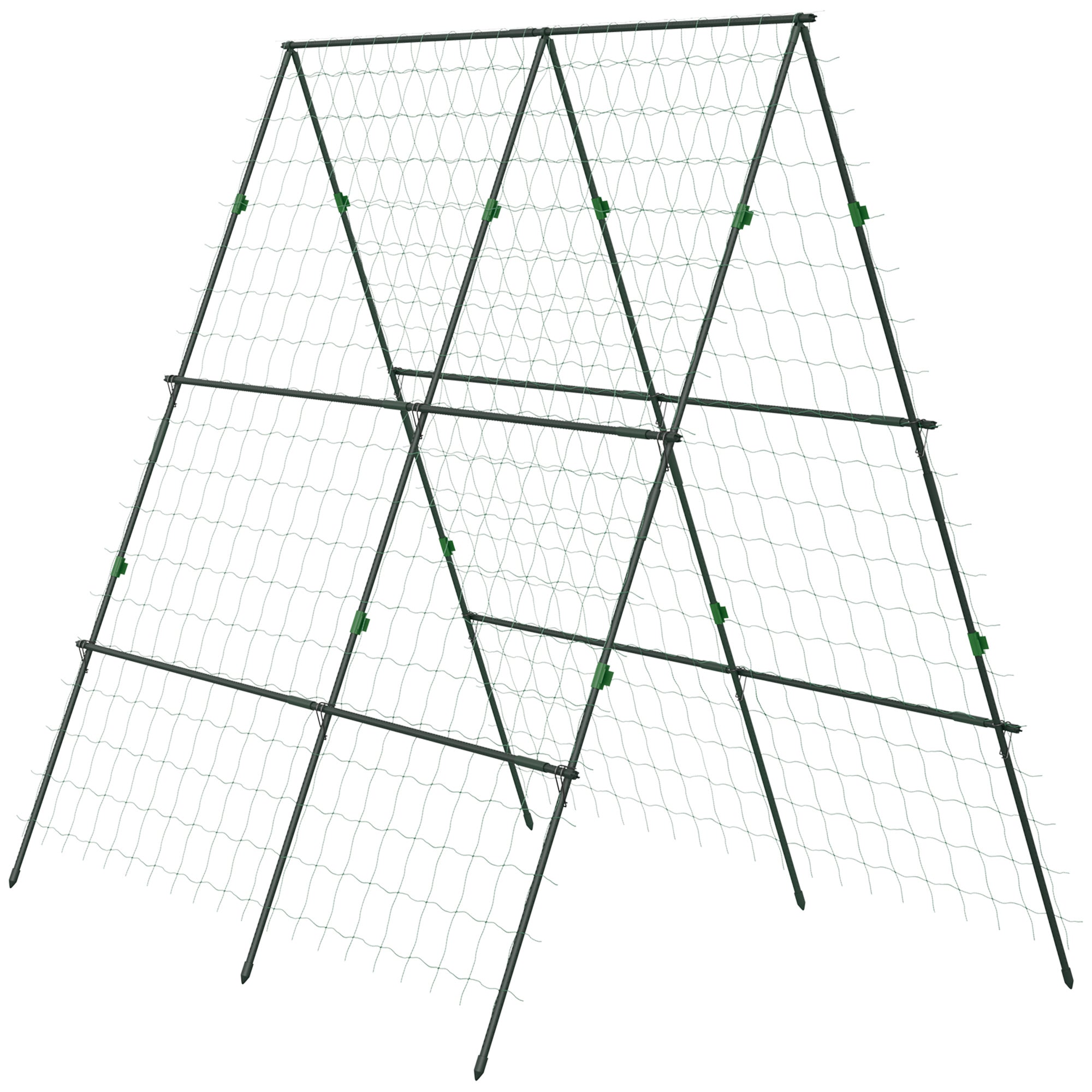 Outsunny Garden Cucumber Trellis for Climbing Plants, A-Frame Trellis Plant Support with Climbing Net, DIY Adjustable Cucumber Support Frame for Raised Bed, Vegetables, Flowers, Fruit, Green