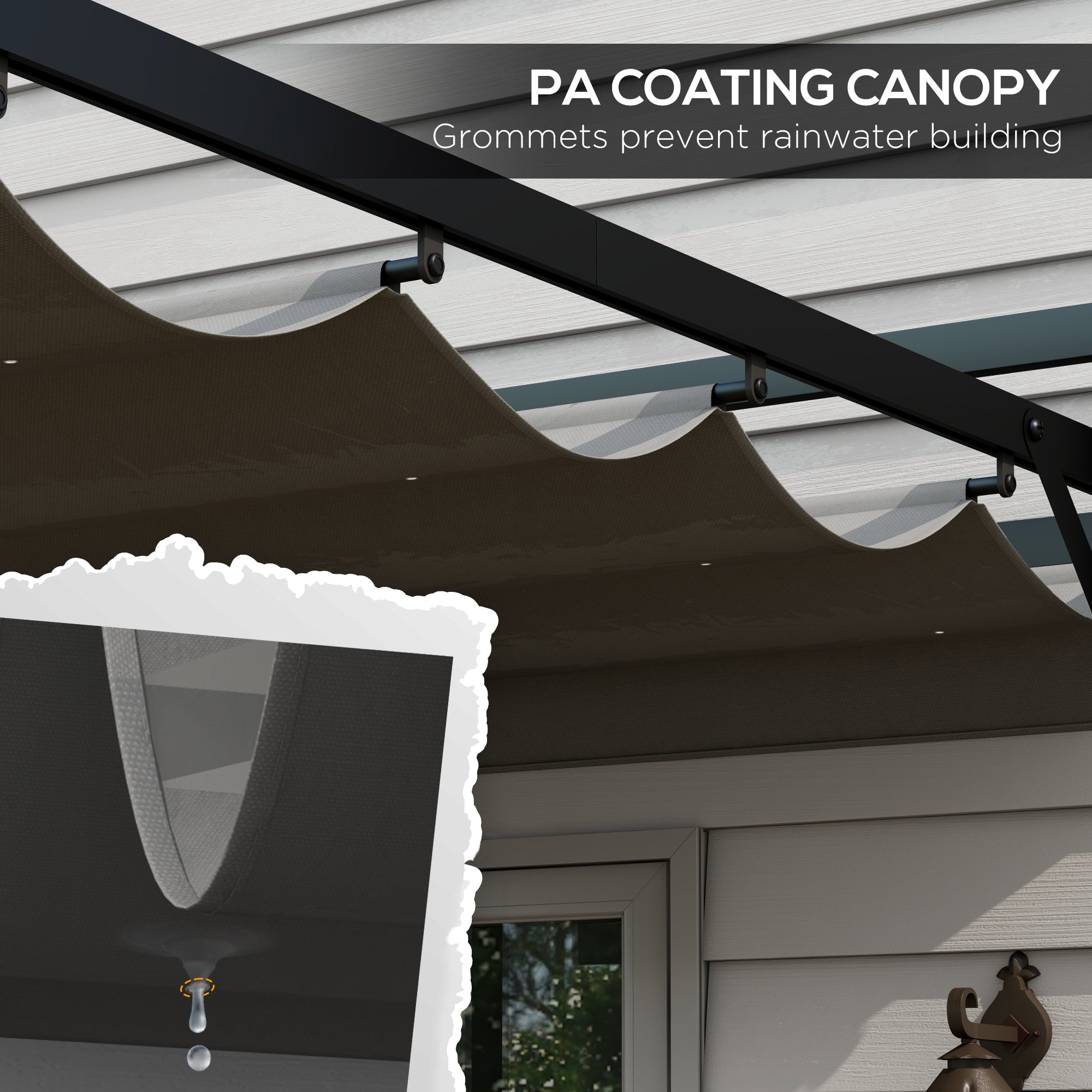 Outsunny Aluminium Pergola with Retractable Roof, 3x4m Garden Shelter for Patio Deck in, Dark Grey