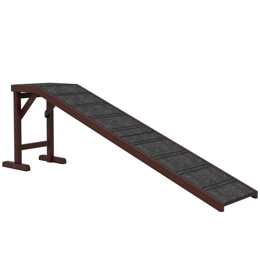 PawHut Pet Ramp for Dogs Cats Non-Slip Carpet Top Platform - Brown & Grey