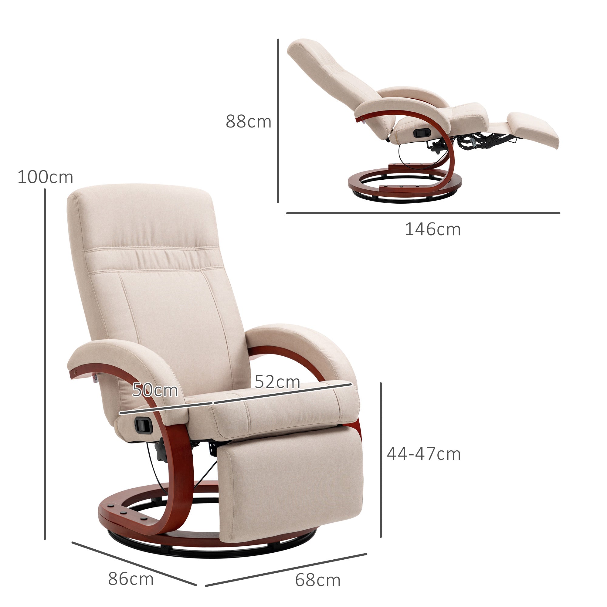 HOMCOM 135√Ç¬∞ Manual Reclining Swivel Chair, with Footrest - Beige