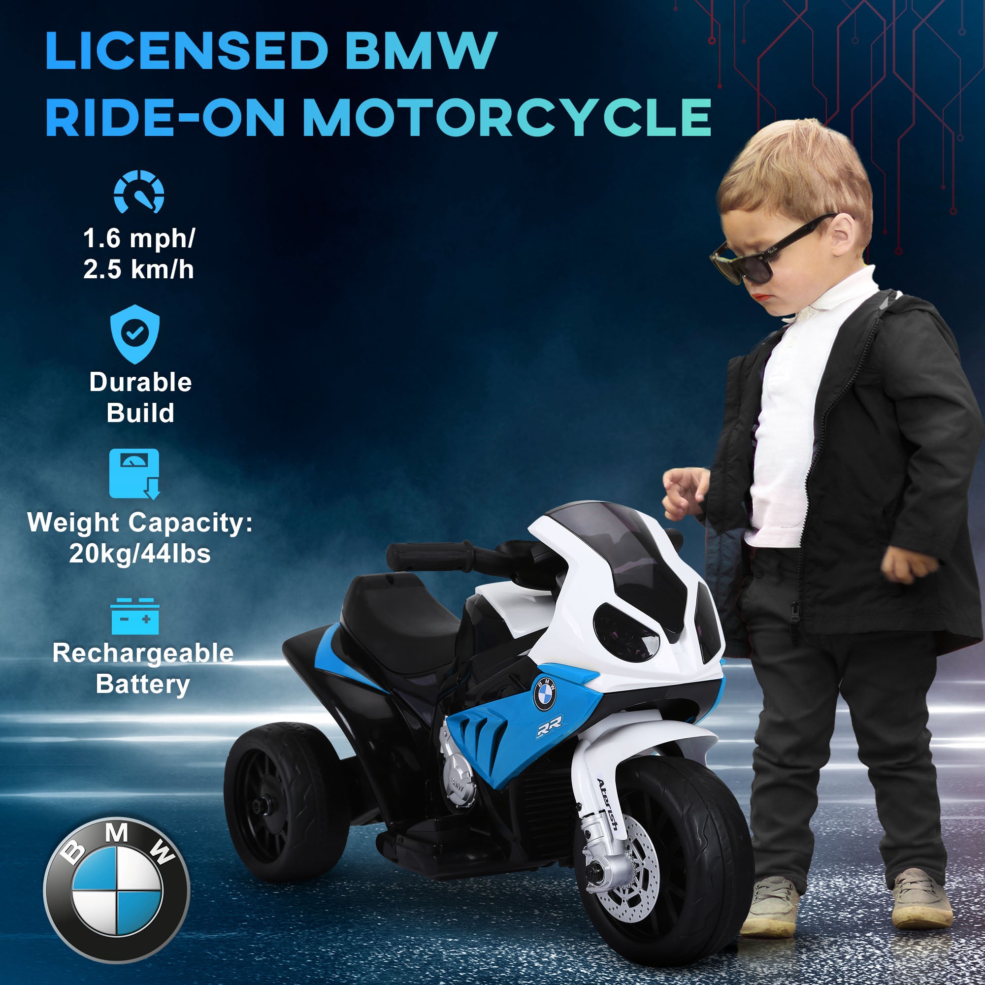 HOMCOM Electric Motorbike for Kids Ride on BMW Motorbike W/Headlights and Music, 6V, Blue