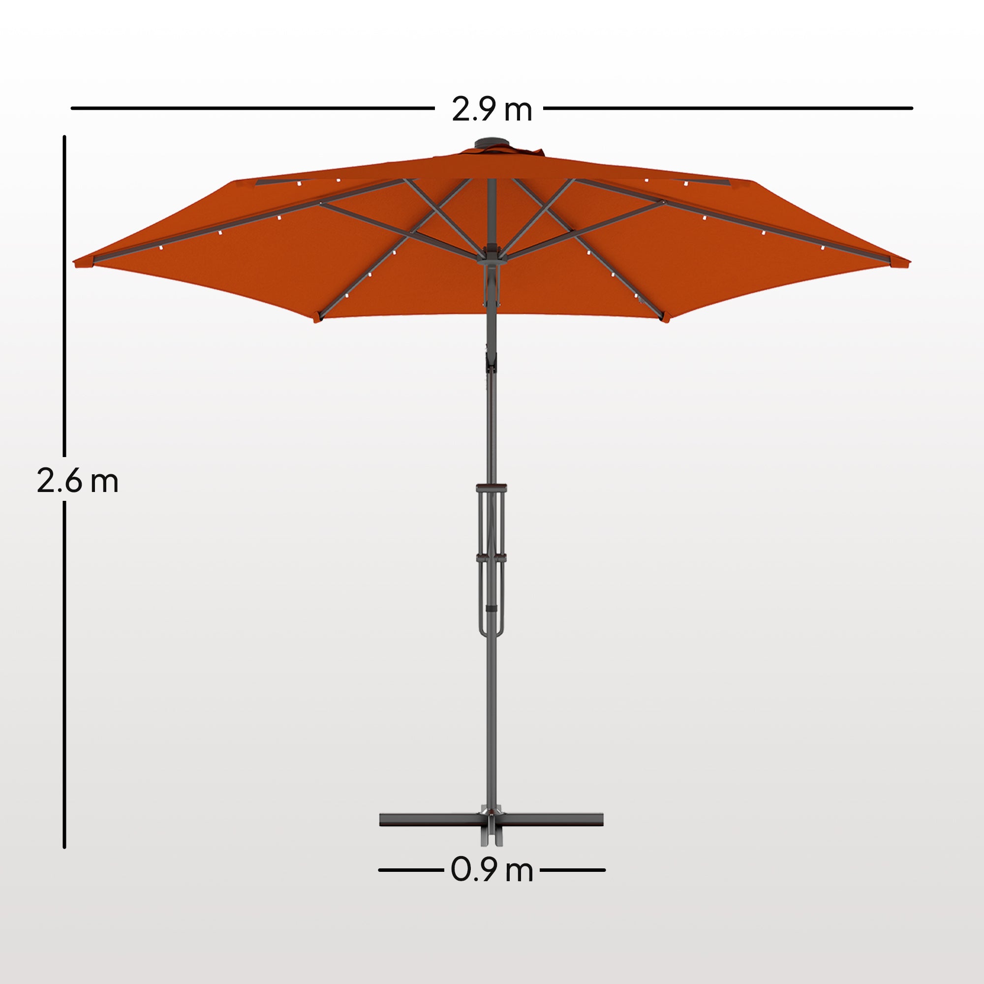 Outsunny 3(m) Solar LED Cantilever Parasol - Orange