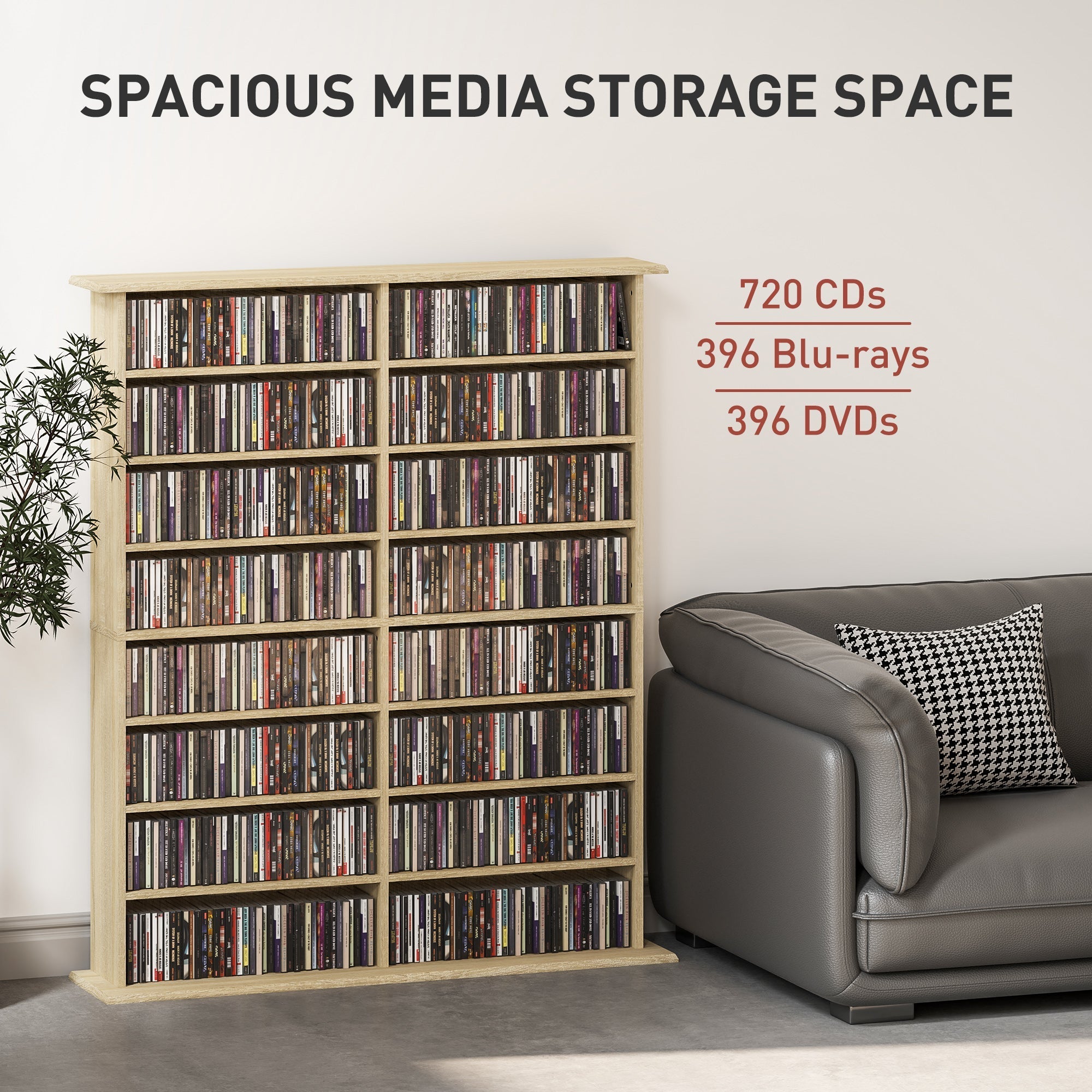 HOMCOM 16-Compartment Media Shelf - Nature Wood Finish