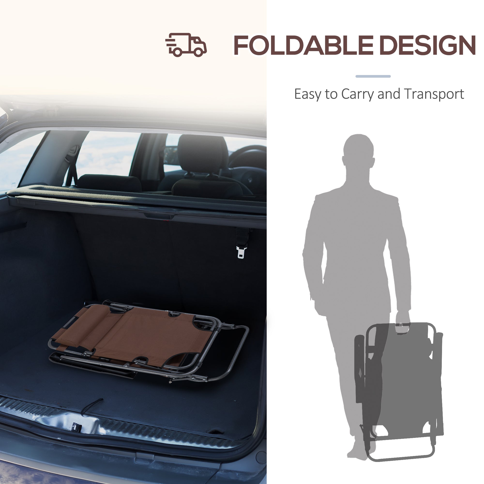 Outsunny 2 in 1 Folding Sun Lounger Reclining Garden Chair Set of 2 with 2-Level Adjustable Backrest, Outdoor Zero Gravity Recliner Garden Chairs with Head Pillow and Armrests, Brown