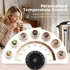 HOMCOM 13L Catering Urn, 2500W Stainless Steel Hot Water Boiler Dispenser with Thermostat, Keep Warm Function and Easy Pour Tap