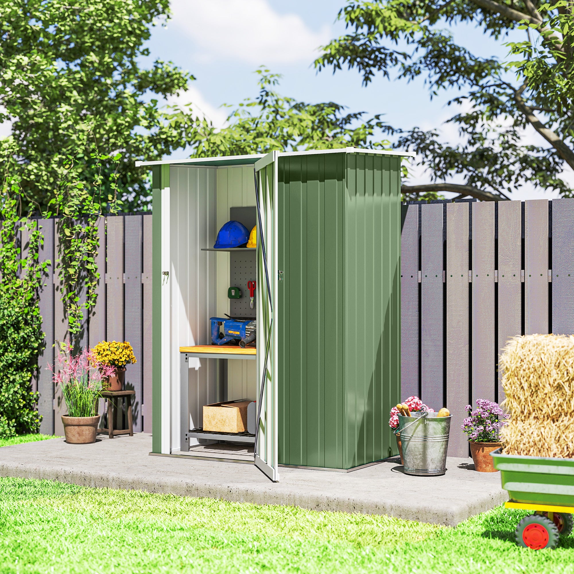Outsunny 5ft x 3ft Metal Garden Storage Shed, Outdoor Tool Shed with Sloped Roof, Lockable Door for Tools, Equipment, Light Green