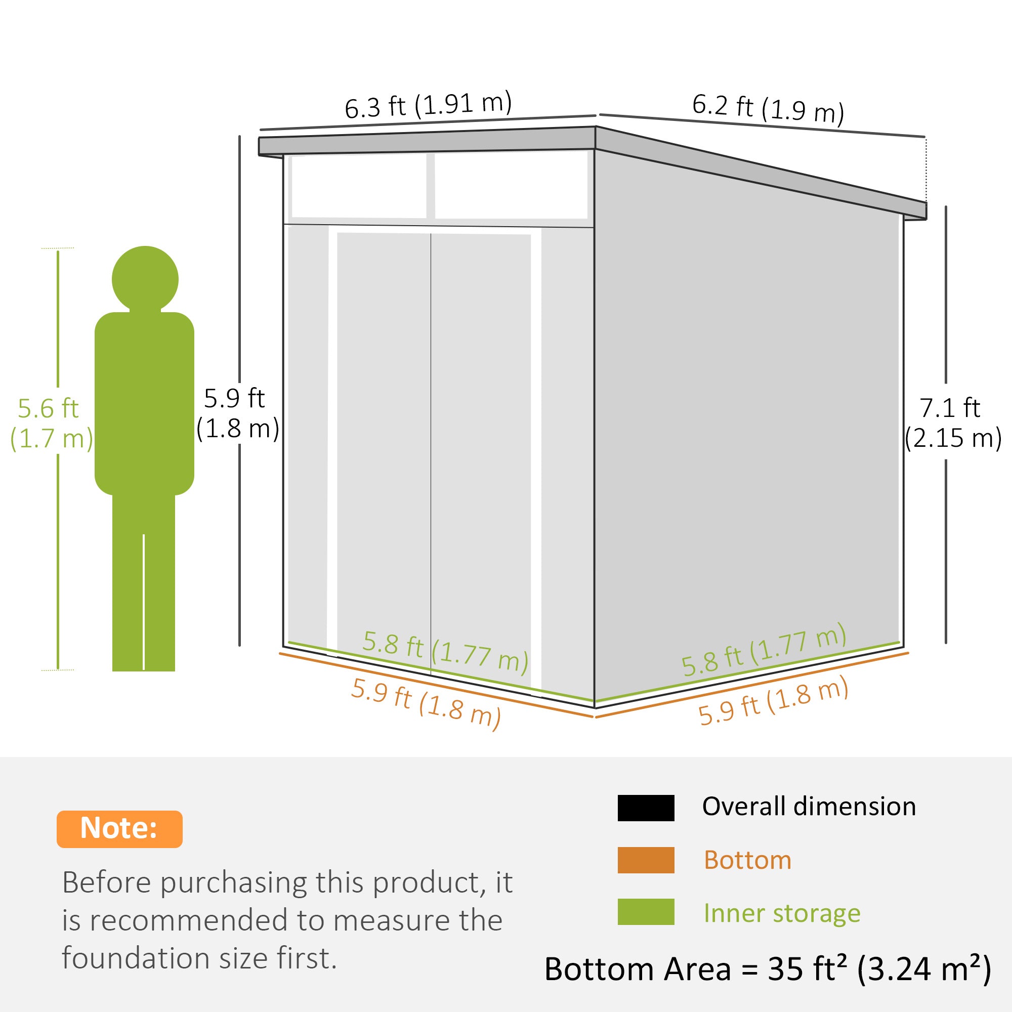 Outsunny 6 x 6ft Outdoor Storage Shed, Plastic Garden Shed with Windows and Air Vents, Outdoor Resin Tool Shed with Latch Doors for Garden, Deck, Dark Grey