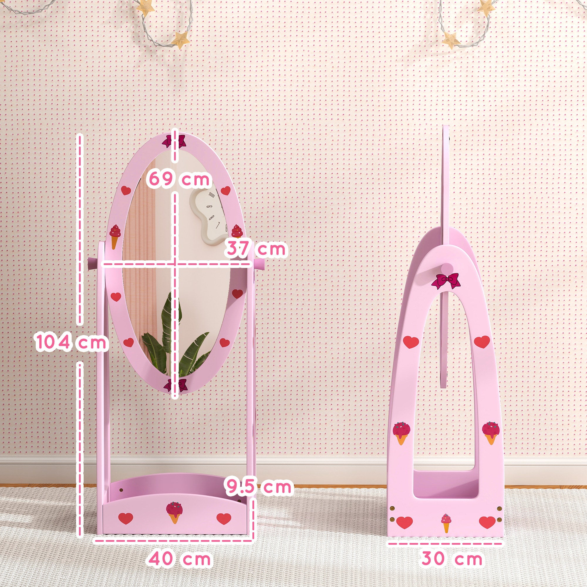 AIYAPLAY Kids Full Length Mirror, 360√Ç¬∞ Rotating Children Standing Mirror with Storage Shelf, Pink