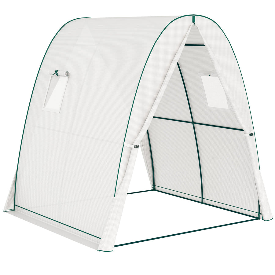 Outsunny Hoop House Greenhouse with Sandbags, Walk-In Tunnel Green House with 2 Doors and Screen Windows, 1.8 x 1.8 x 2m, White