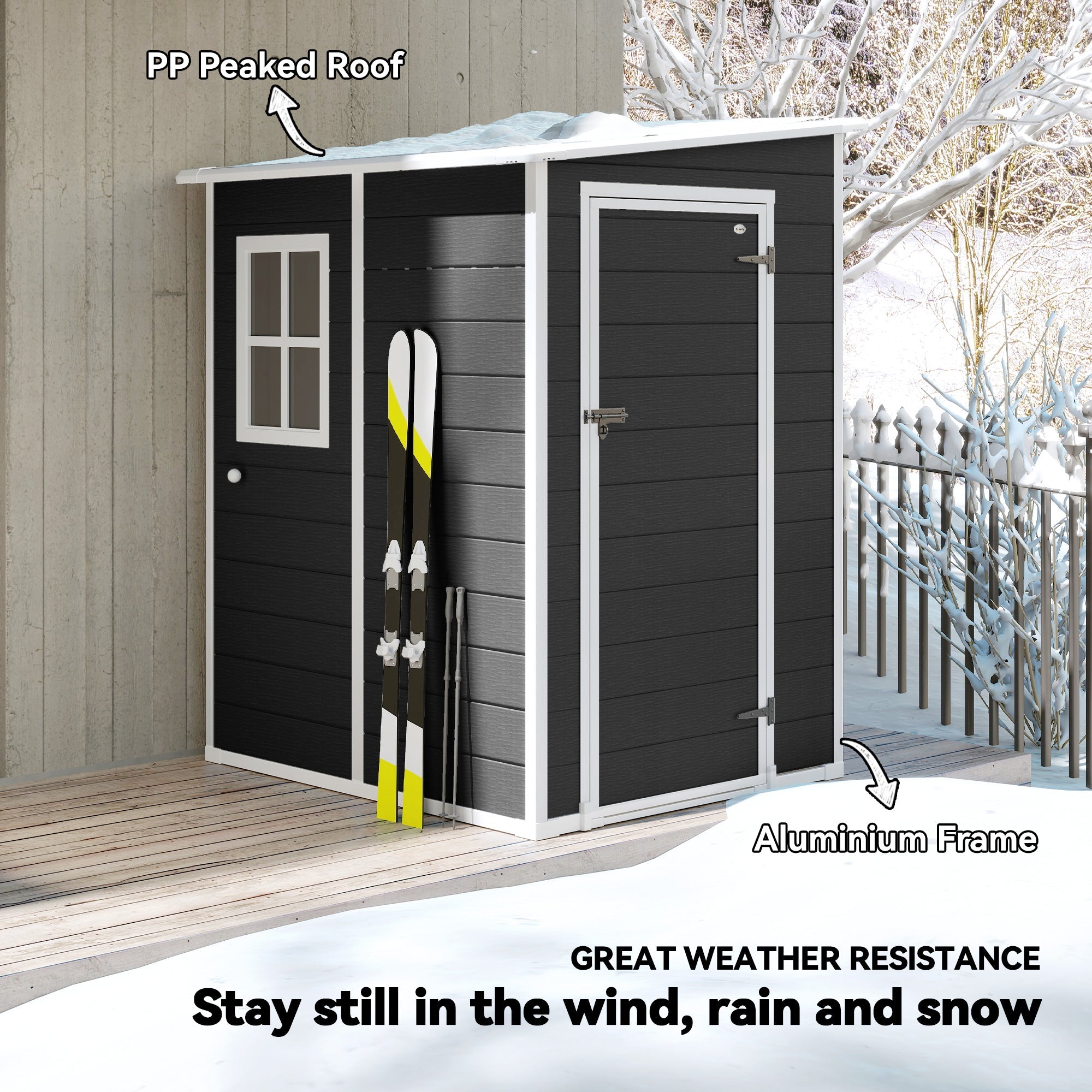 Outsunny 4'x5' Garden Storage Shed, Lean to Shed, Lockable Garden Shed with Window, Vent and Plastic Roof, Black