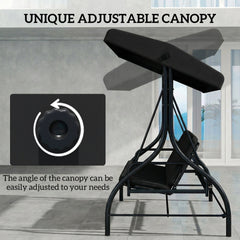 Outsunny 3 Seater Canopy Swing Chair, 2 in 1 Garden Swing Seat Bed, with Adjustable Canopy and Metal Frame, Black