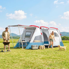 Outsunny 3 Person Tunnel Tent, Large Camping Tent with Bedroom, Living Room, Sewn-in Floor, 3 Doors, Carry Bag, 2000mm for Fishing, Hiking, Sports, Travelling, 510L x 240W x 180H cm, Blue