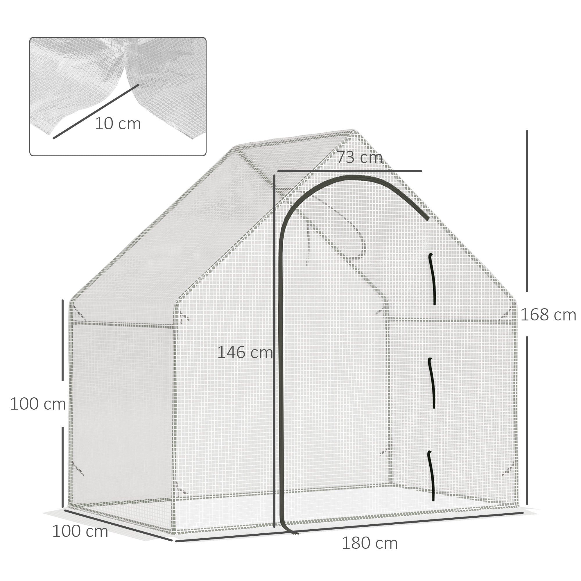 Outsunny Walk In Tomato Greenhouse Garden Outdoor Mini Greenhouse Flower Planter Steel Frame with Zipped Door & Window, PE Cover, 180 x 100 x 168CM, White