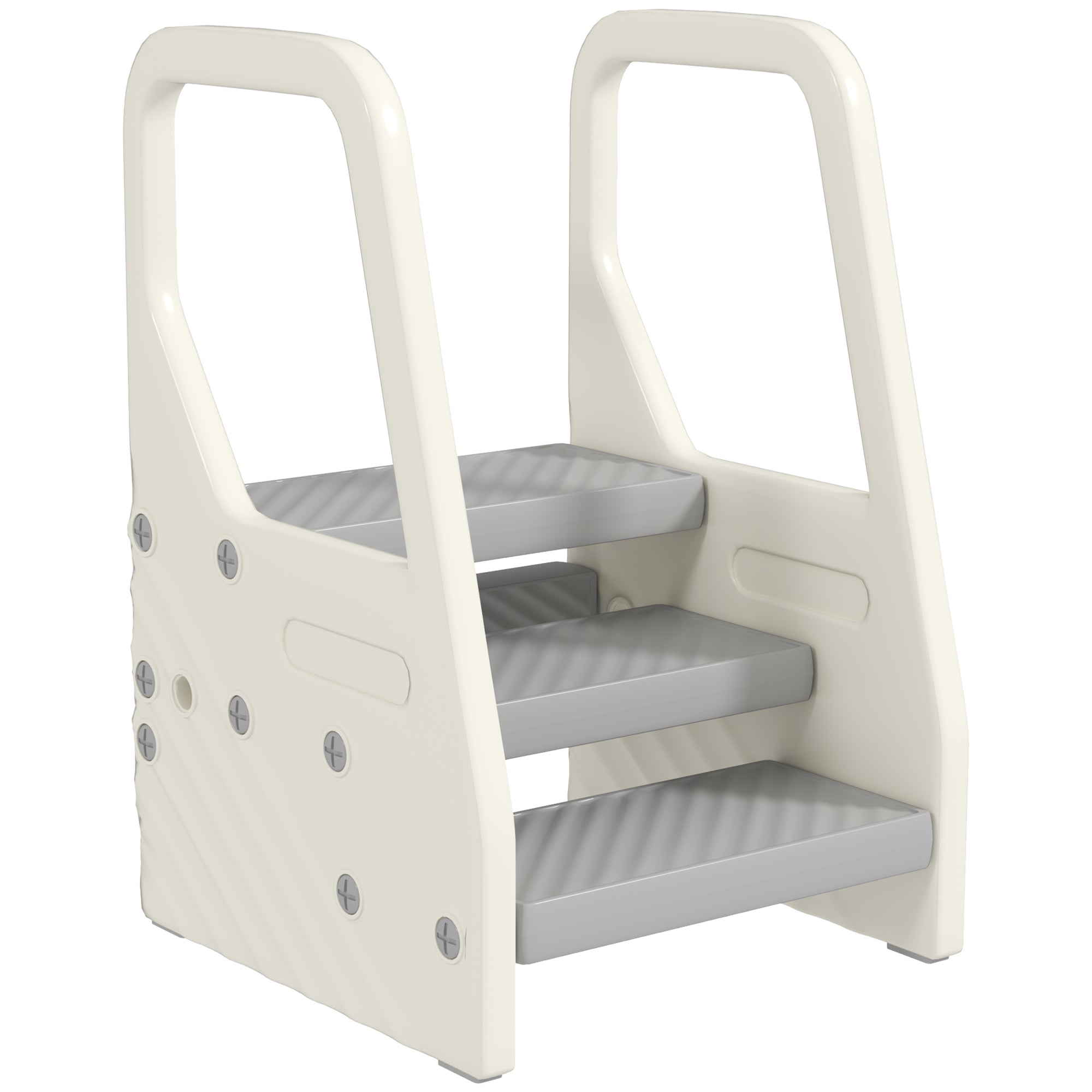 AIYAPLAY Adjustable 3 Step Toddler Tower with Handles, Non-slip Surface and Foot Pads, Grey