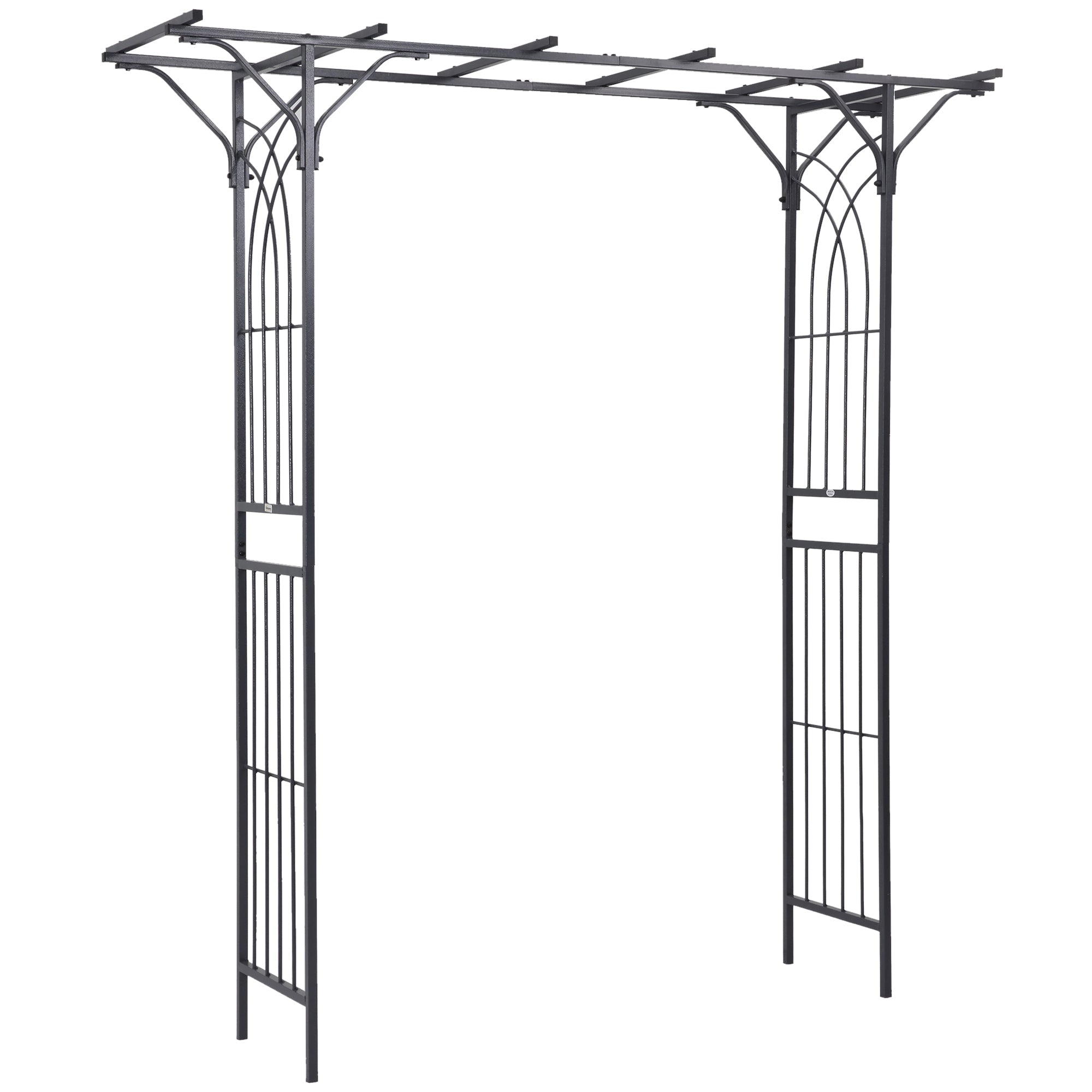 Outsunny 210cm Decorative Metal Garden Trellis Arch with Durable Steel Tubing & Elegant Scrollwork, Great for Weddings, Dark Gre