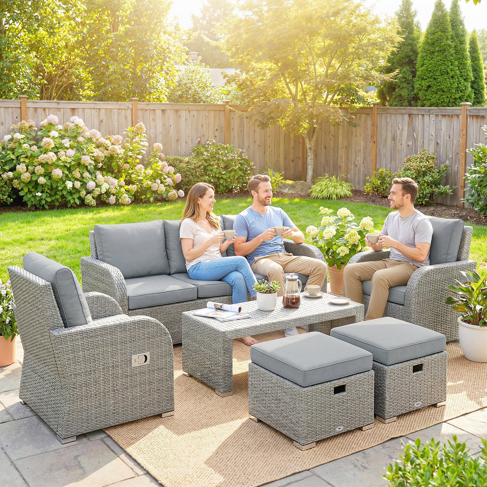 Outsunny Six-piece Rattan Garden Furniture Set with Reclining Armchairs - Dark Grey