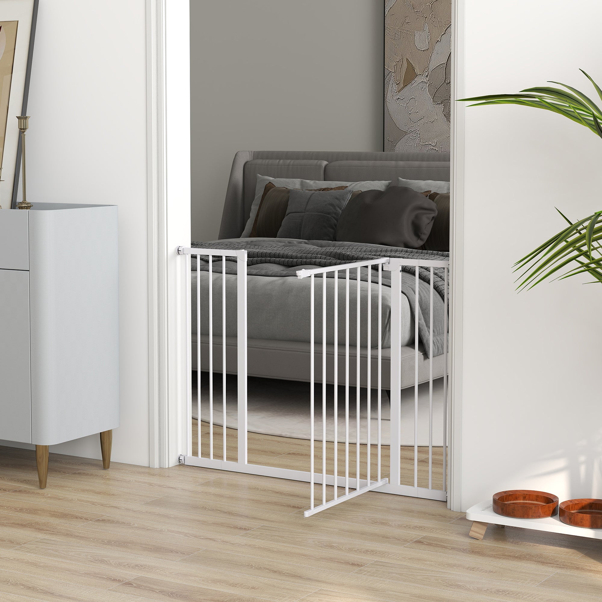 PawHut Dog Gate Pet Safety Gate Stair Barrier Pressure Fit Adjustable 76-82/86-97/101-107 cm, White