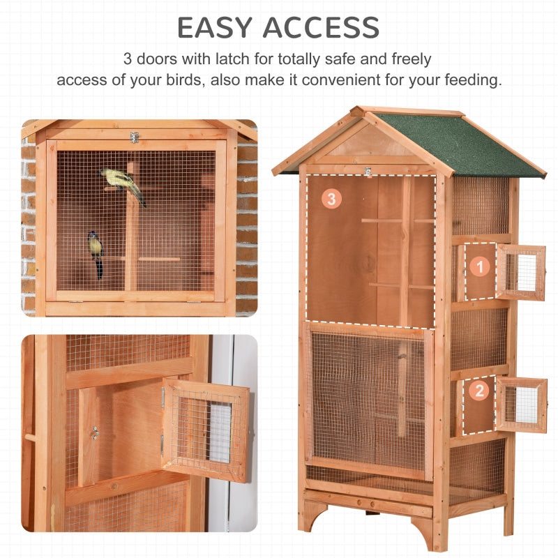 PawHut Wooden Outdoor Bird Cage, for Finches and Canaries, with Removable Tray, Asphalt Roof