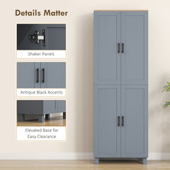 HOMCOM Freestanding Kitchen Cupboard, 4-Door Storage Cabinet with Adjustable Shelves, Modern Kitchen Pantry, 170cm, Grey