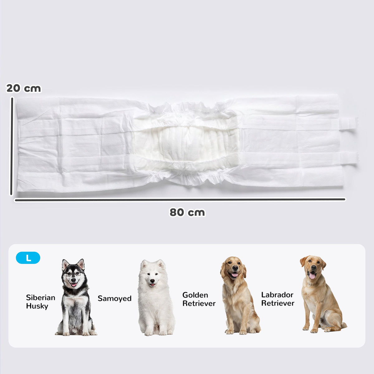 PawHut Dog Diapers Super Absorbent Leak-Proof Dog Nappies for Male Dogs Size L 62-80 cm Waist