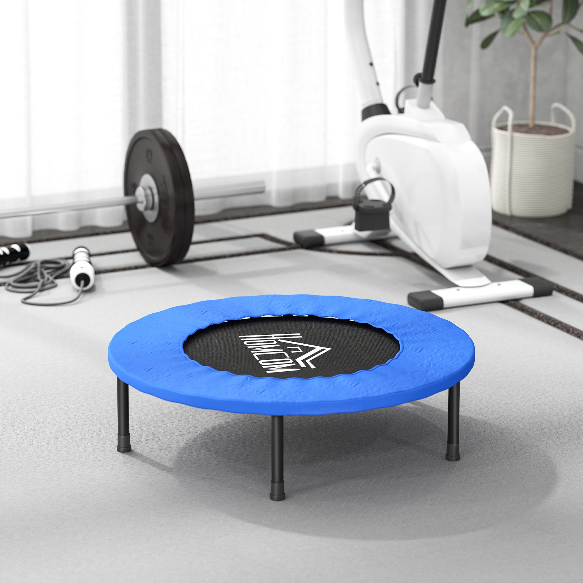 HOMCOM 32" Mini Fitness Trampoline Home Gym Yoga Exercise Rebounder Indoor Outdoor Jumper with Safety Pad, Support Up to 100 KG, Blue and Black