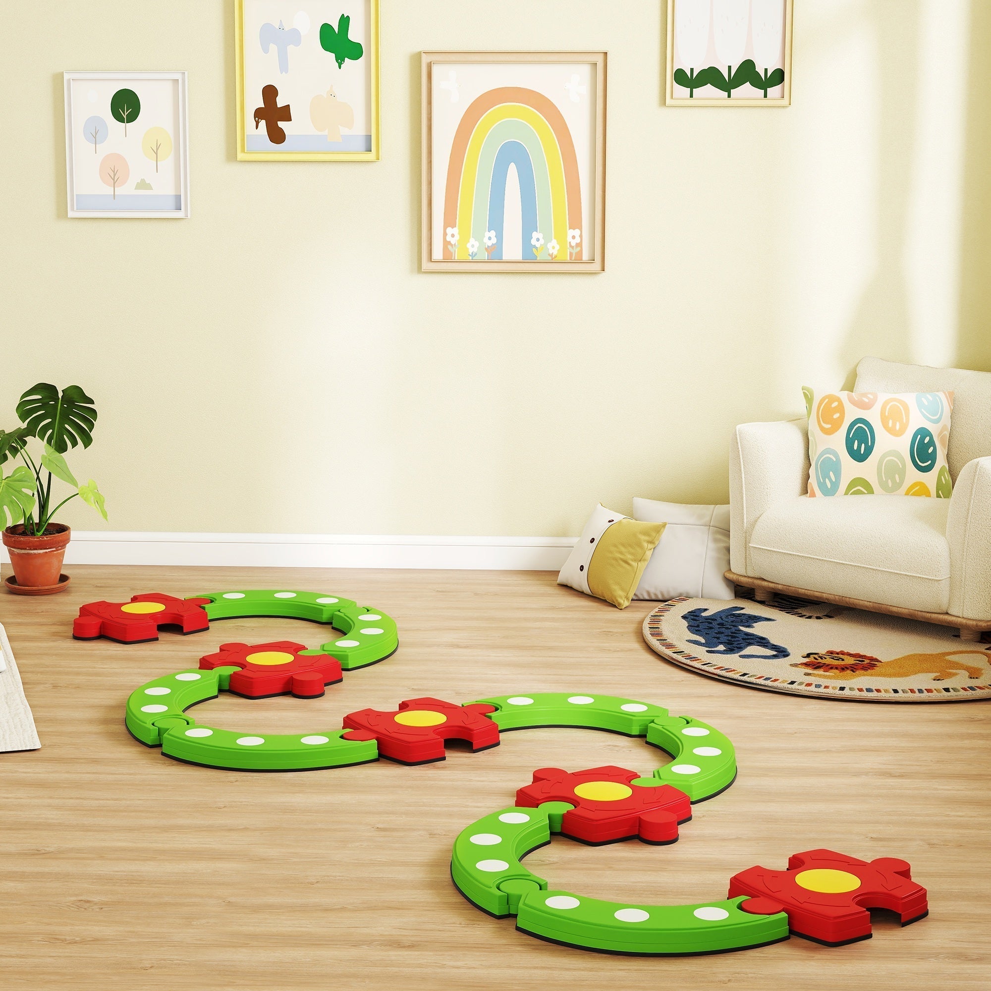 AIYAPLAY 13 PCS Kids Balance Beam Stepping Stones Set with Non-slip Textured Surface, Outdoor Indoor for Toddlers, Green