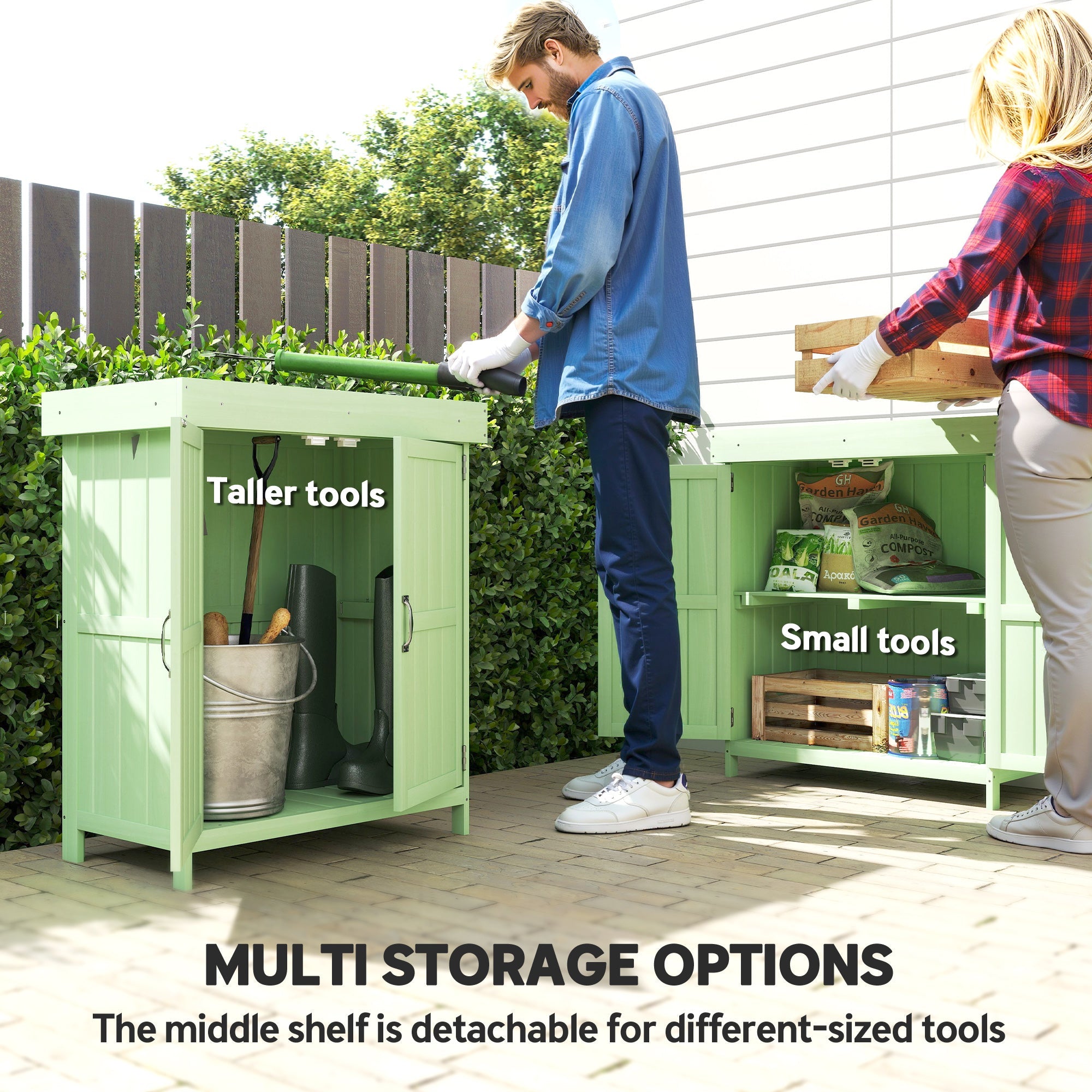 Outsunny Small Shed, Wooden Garden Shed with Openable Hinged Roof and Removable Shelf, 74 x 43 x 88 cm, Light Green