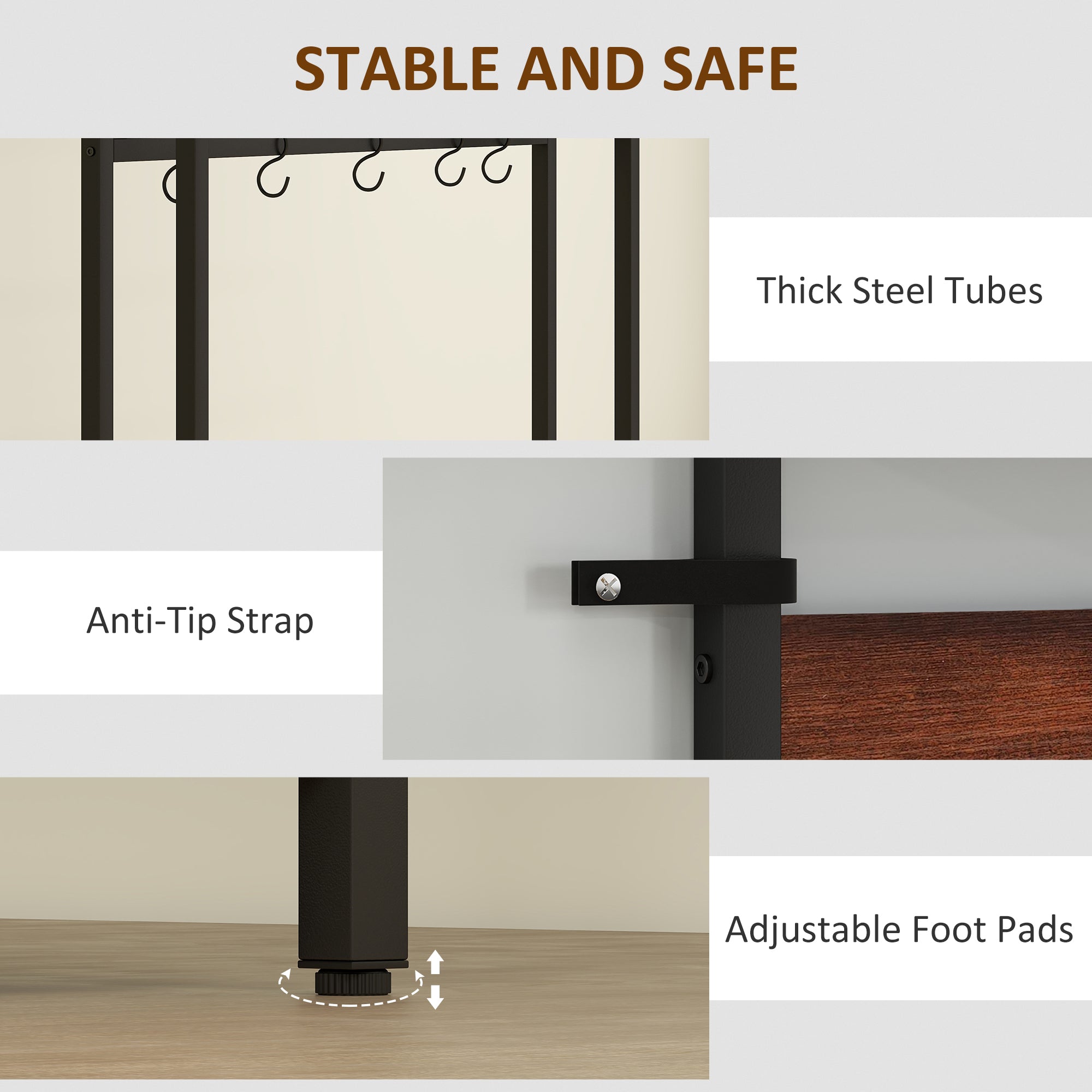 HOMCOM 5-In-1 Industrial-Style Hallway Tree - Brown/Black