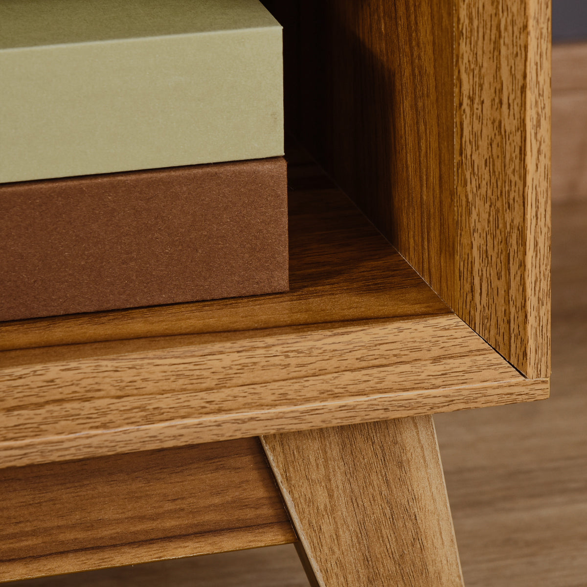 HOMCOM Modern Bedside Table Nightstand, Living Room End Table, Side Table with Drawer and Shelf, Walnut Brown