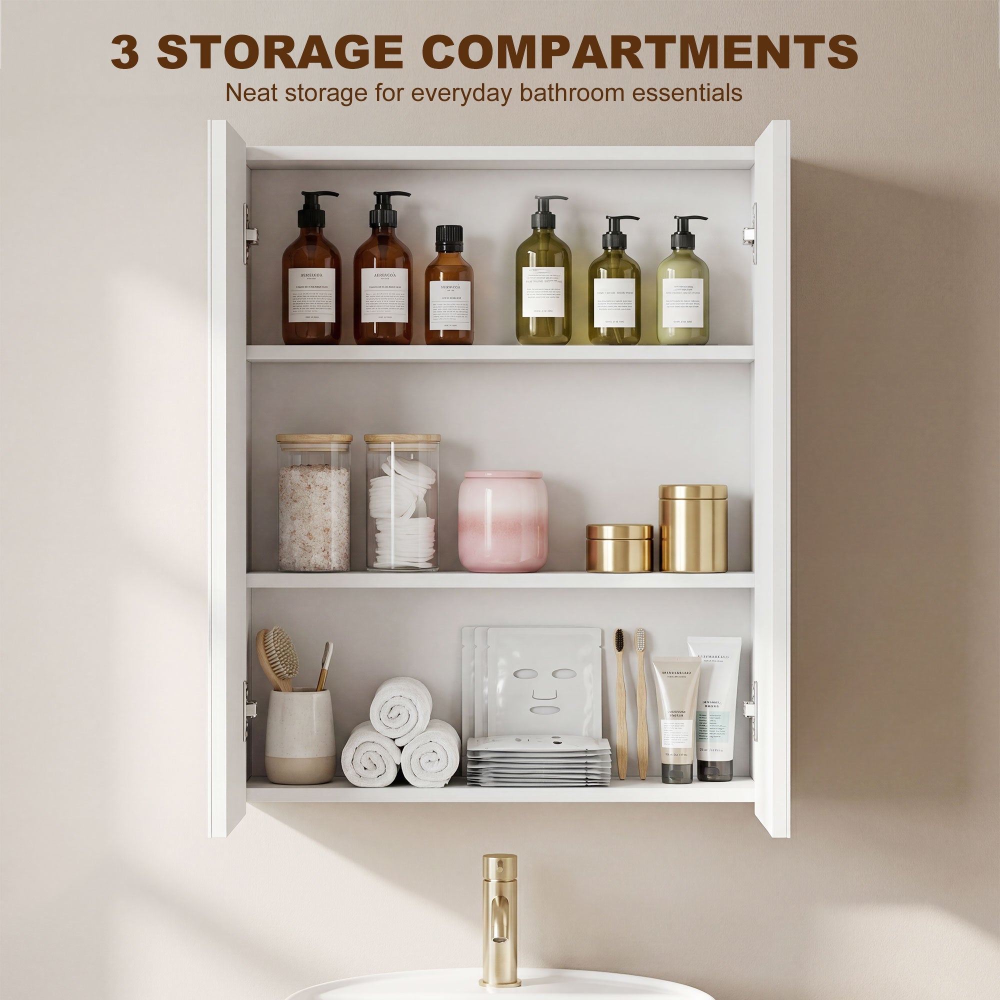 HOMCOM Wall Mounted Bathroom Mirror Storage Cabinet w/ Door Adjustable Shelf, White