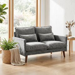 HOMCOM 2 Seater Sofa, Loveseat Sofa with Spring Cushions, Wide and Deep Seat, Wood Legs, Grey