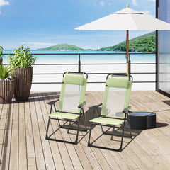 Outsunny Set of 2 Portable Folding Recliner Metal Outdoor Patio Chaise Lounge Chairs with Adjustable Backrest, Green