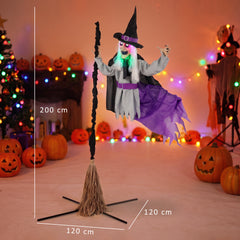 HOMCOM 200cm Life Size Animated Flying Witch Halloween Decorations Outdoor Indoor, Scary Halloween Animatronics Decor