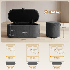 HOMCOM Storage Ottoman, Corduroy Upholstered Ottoman Storage Box with Padded Seat, 105 x 51 x 49 cm, Dark Grey