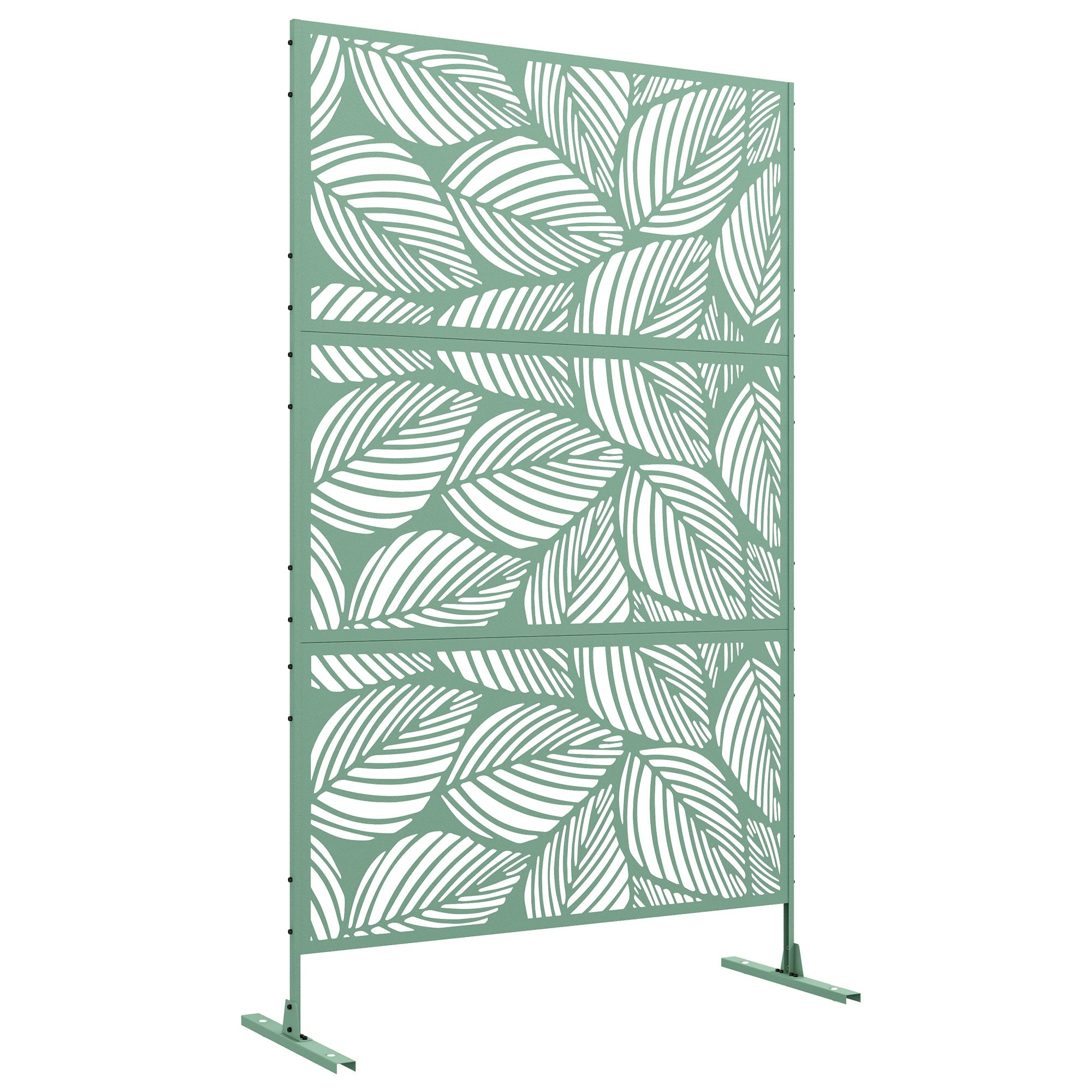 Outsunny Metal Decorative Privacy Screen Outdoor Divider, Green Leaf