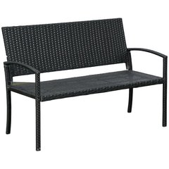 Outsunny 2 Seater Poly Rattan Garden Bench, All Weather Wicker Garden Loveseat, Outdoor Seating Bench with 240 Load Capacity, Backrest and Armrests for Patio, Terrace, Balcony, Black