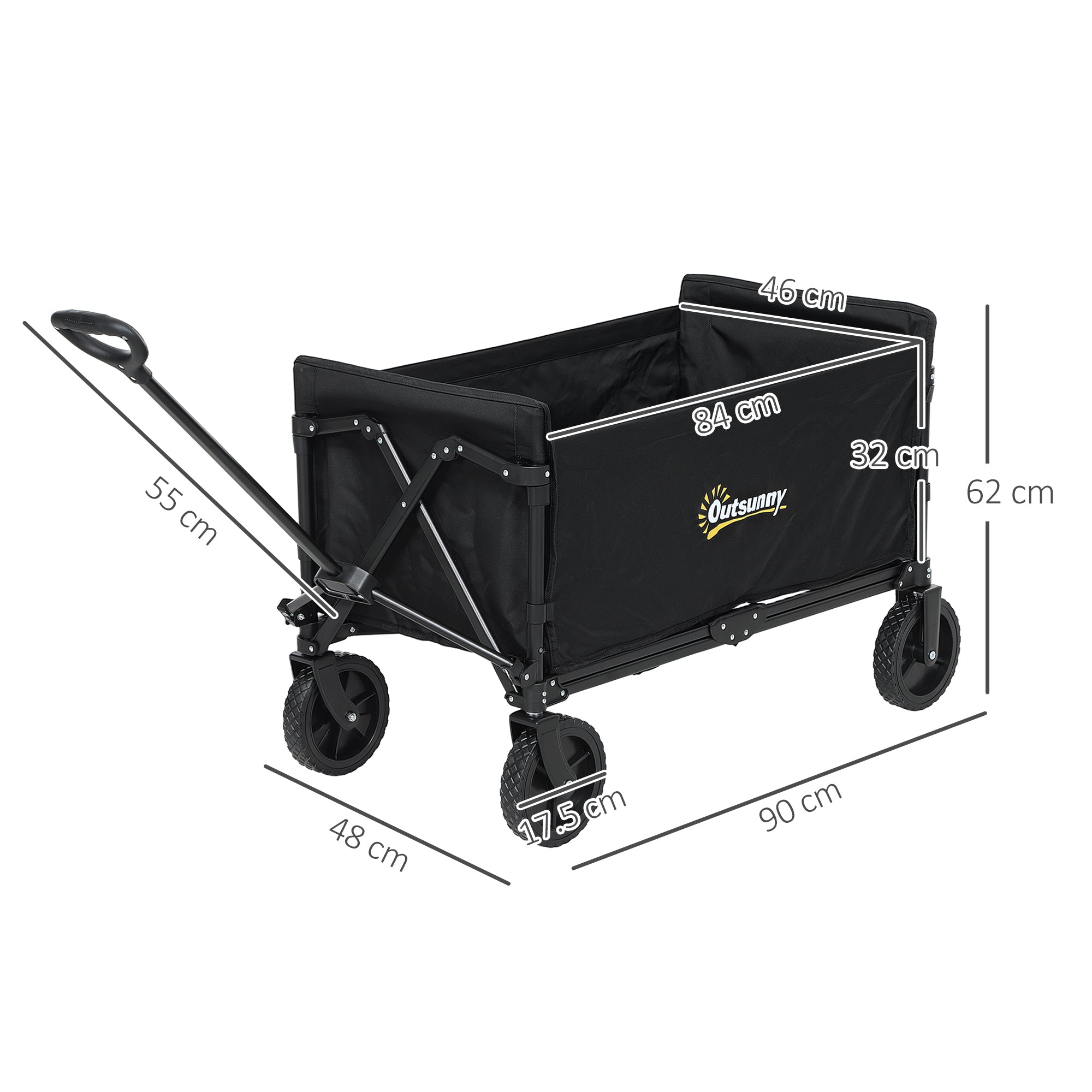 Outsunny 120L Festival Trolley on Wheels, Folding & Compact Camping Trolley Cart with Adjustable Handle for Garden, Beach, Fishing, Black