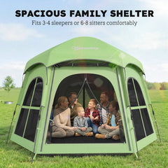 Outsunny Pop Up Tent 3000mm Waterproof Instant Camping Tent 3-4 Person with 2 Doors 4 Windows Green