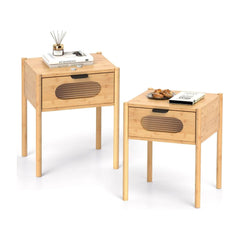 Farmhouse Bedside Table Nightstand Set of 2 with tempered glass decorated drawer