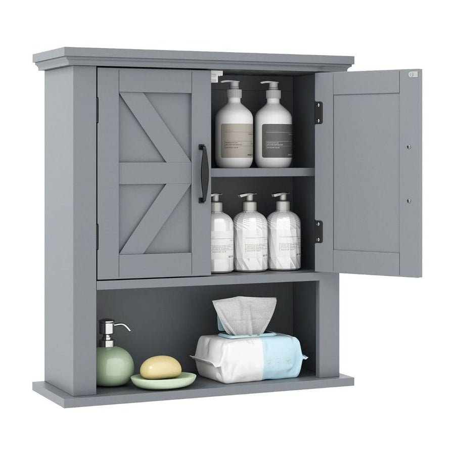 Farmhouse Wall Mounted Bathroom Cabinet with Adjustable Shelf-Grey