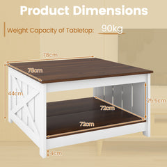 Farmhouse Coffee Table with Storage Shelf and Open Compartment-White
