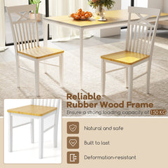 Farmhouse Dining Chair Set of 2 Wooden Kitchen Chair with Rubber Wood Frame-Natural