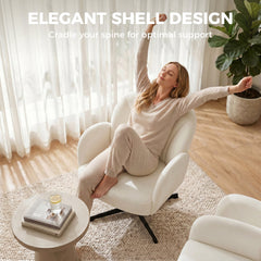 HOMCOM Swivel Accent Chair, Shell-Shaped Armchair with Spring Cushion, Metal Base, Cream White