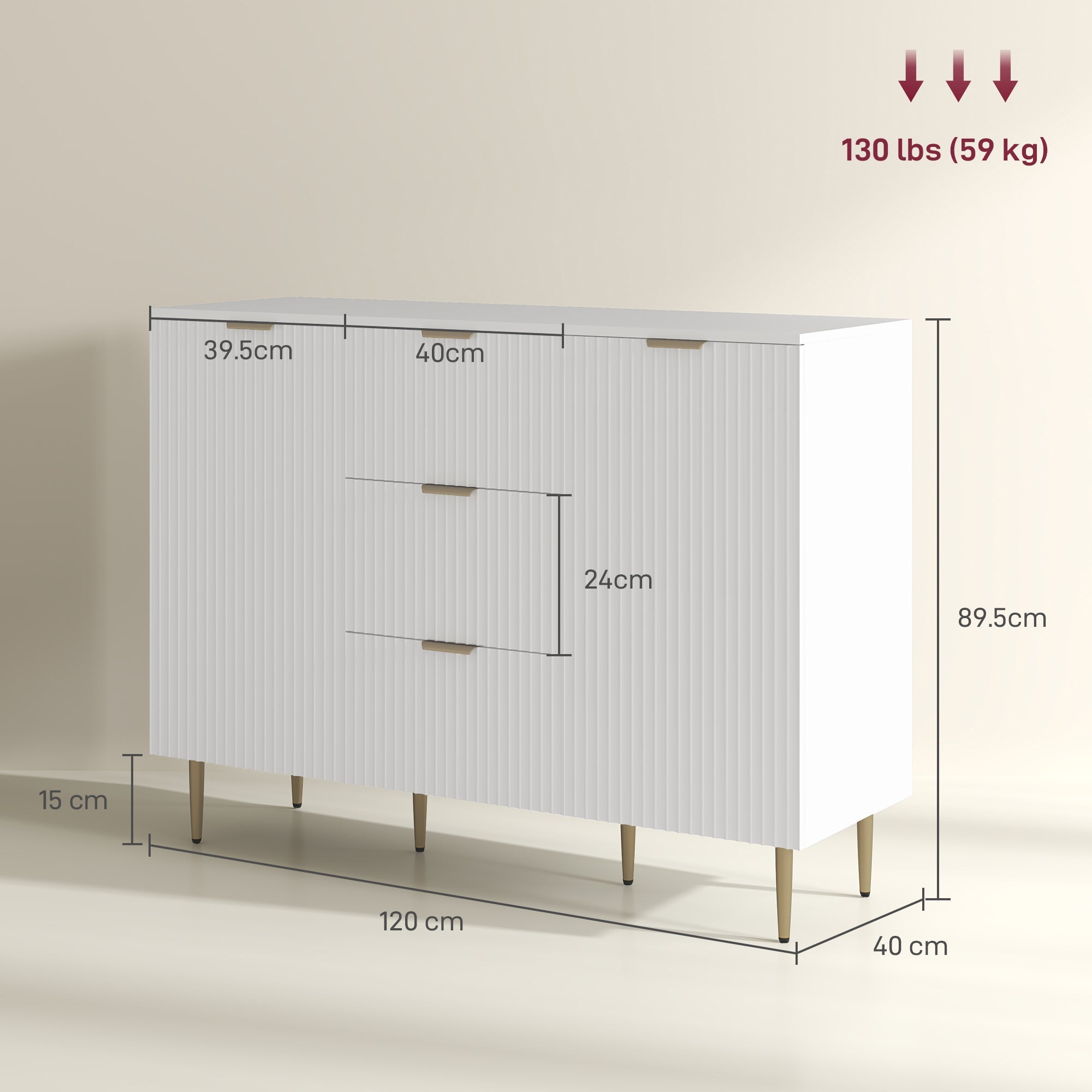 HOMCOM 2-Door Sideboard with 3 Drawers and Adjustable Shelves - White