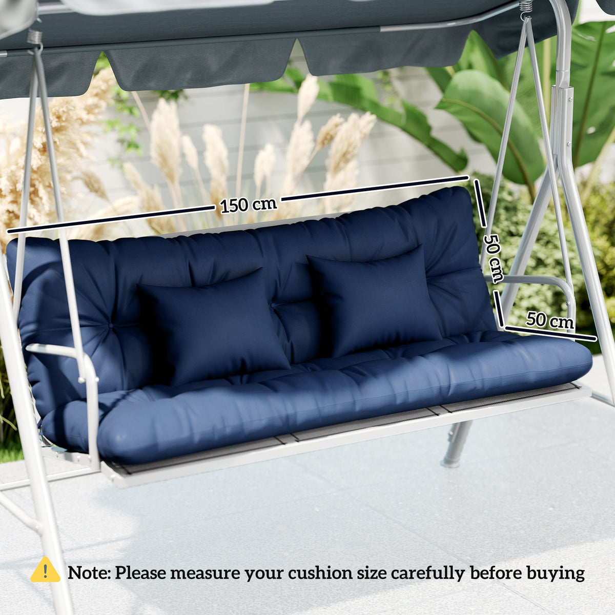 Outsunny Outdoor Seat Cushions Back Cushion with 2 Pillows, Water Repellent Seat Pads for 3-Seater Chair, Dark Blue