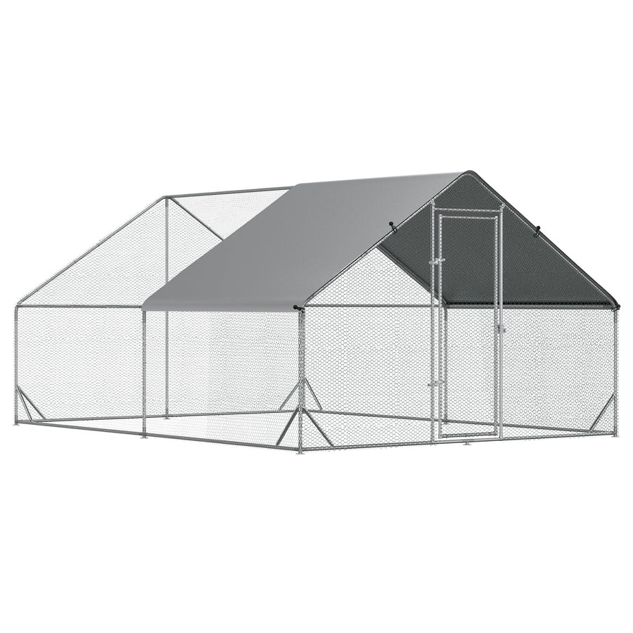 PawHut Chicken Walk-in Run, Galvanised Chicken Coop, Hen Poultry House Cage, Rabbit Hutch Pet Playpen Garden w/ Water-Resist Cover, 3 x 4 x 2m