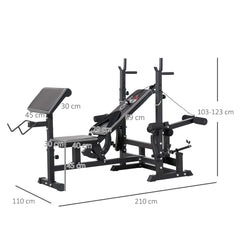 HOMCOM Weight Bench, 6 in 1 Adjustable Bench Press with Leg Extension, Barbell Rack, Preacher Curl Pad, Resistance Band, Multi-Function Home Gym Equipment for Strength Training Weightlifting