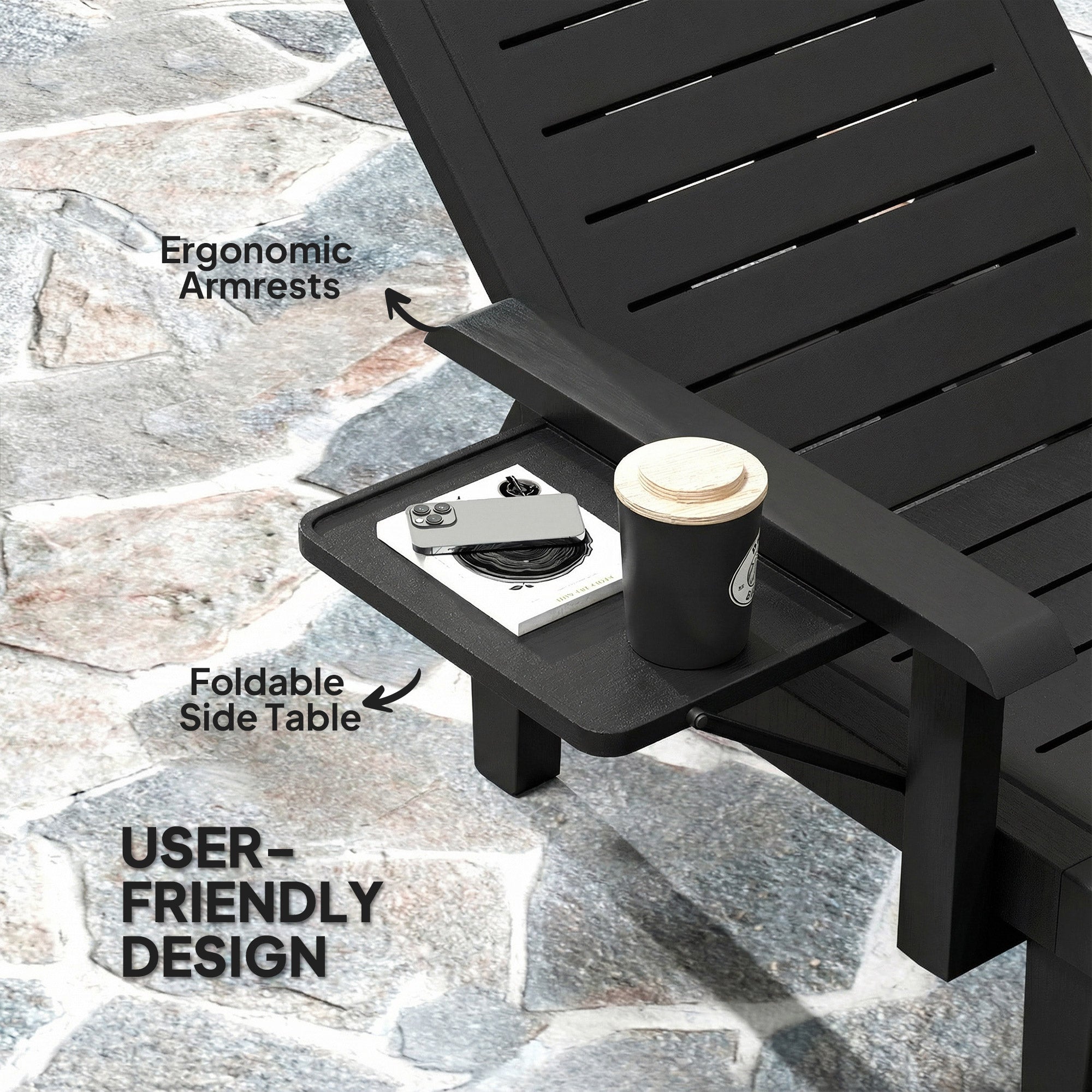 Outsunny Set of 2 Reclining Sun Loungers, 5 Positions Adjustable Outdoor Chaise Lounge Chair with Armrests, Black